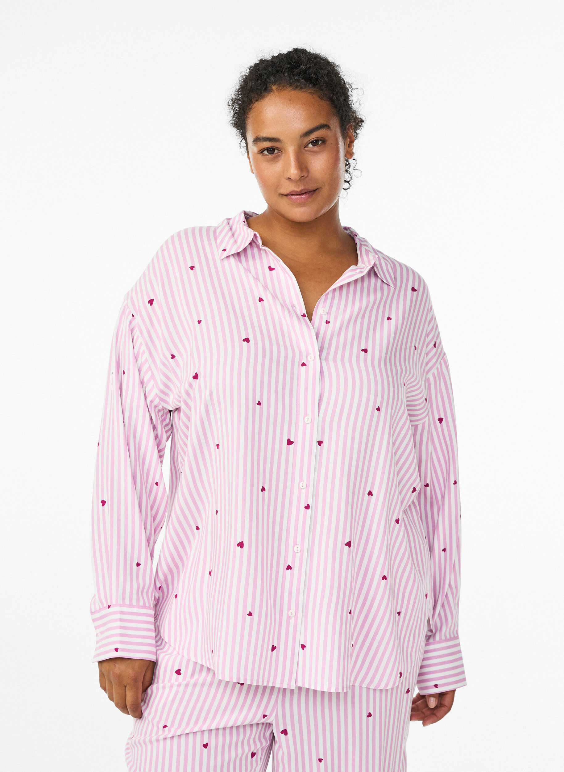 Zizzifashion Nightshirt with stripes and hearts, Rose, Model image number 0