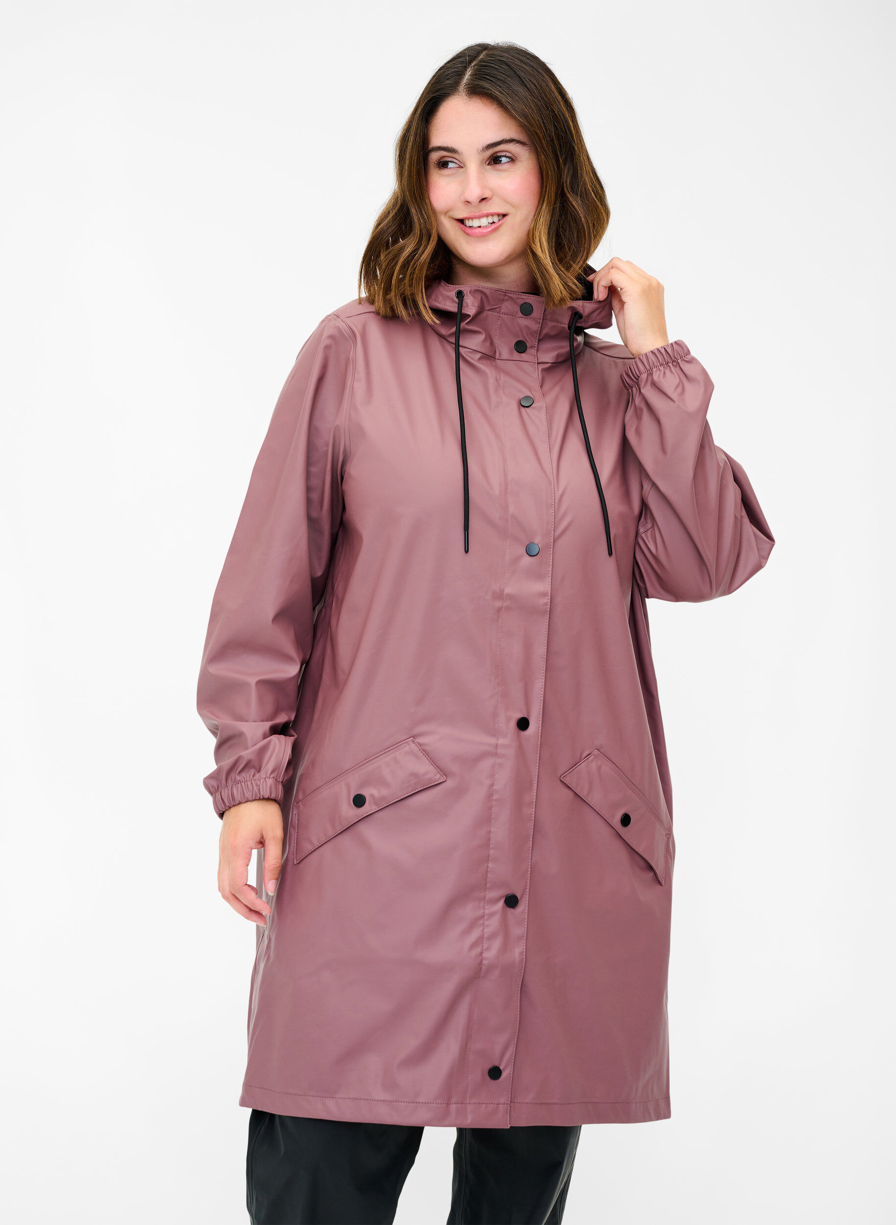 Zizzifashion Rain jacket with hood and button fastening, Rose Taupe, Model image number 0