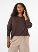 Knitted blouse with a round neck, Brown, Model image number 0