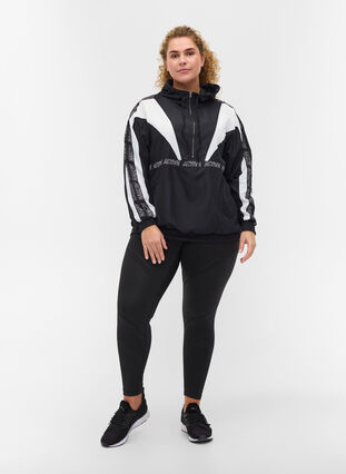 Hooded exercise jacket with print details, Black, Model image number 2