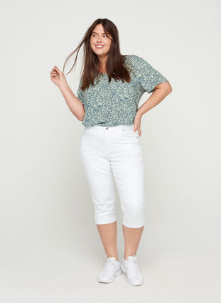 Short-sleeved viscose blouse with print, Light Green Leaf, Model image number 2