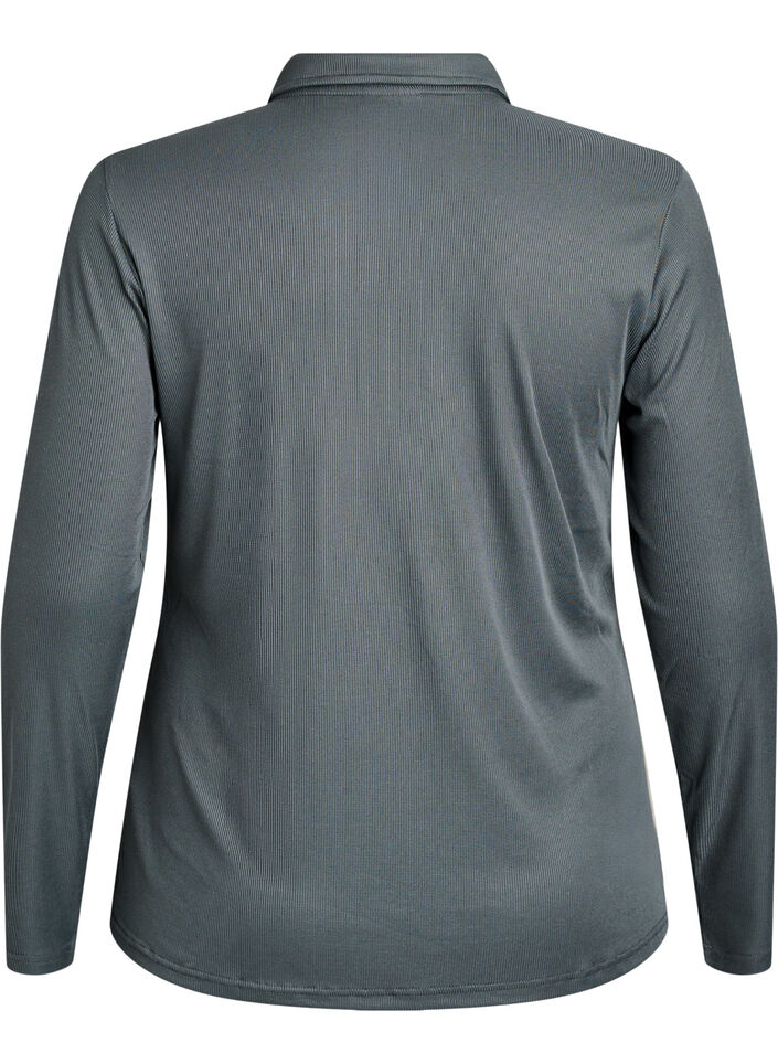 Polo shirt in soft rib with long sleeves, Green, Packshot image number 1