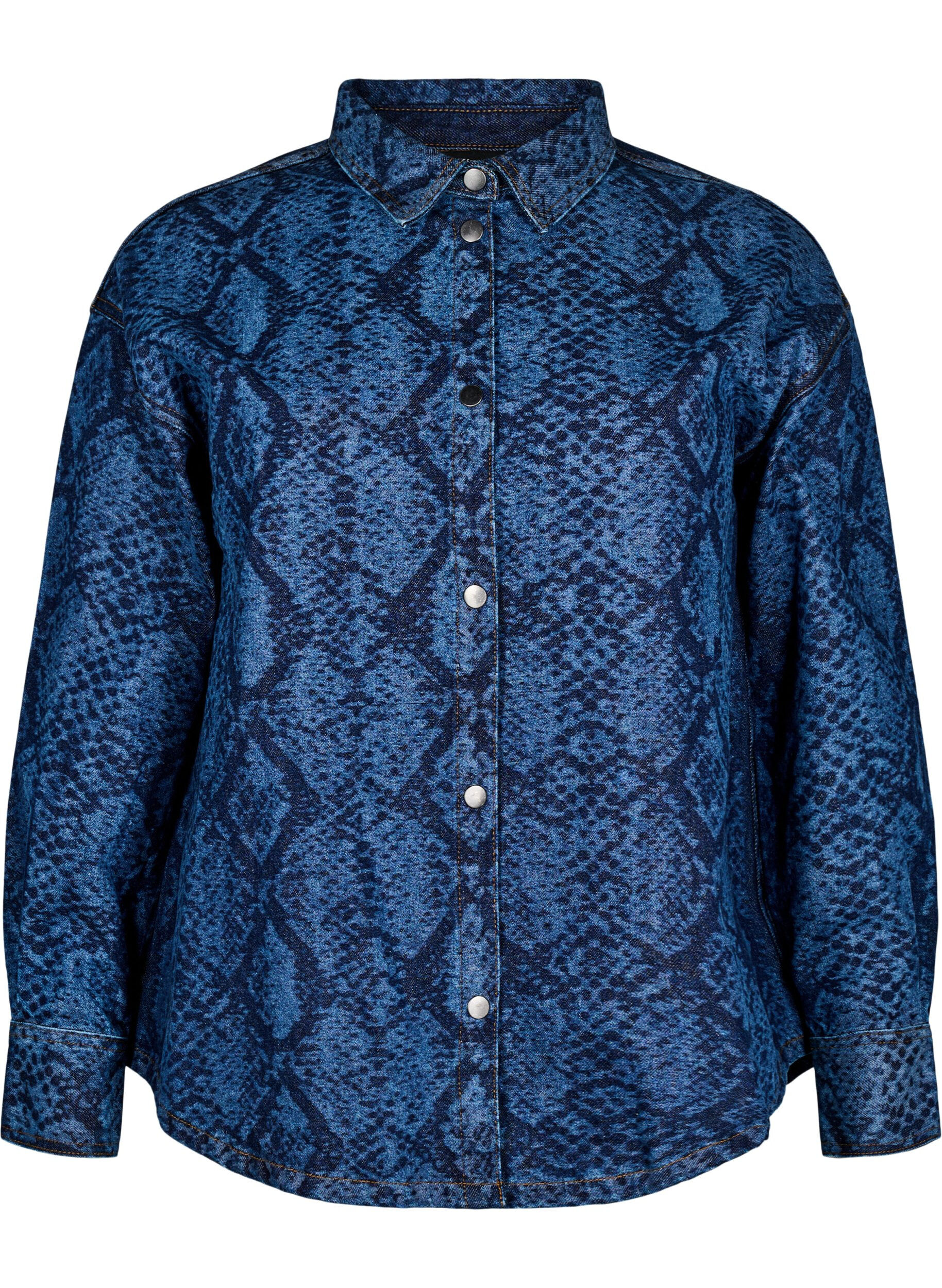 Loose denim shirt with snake print