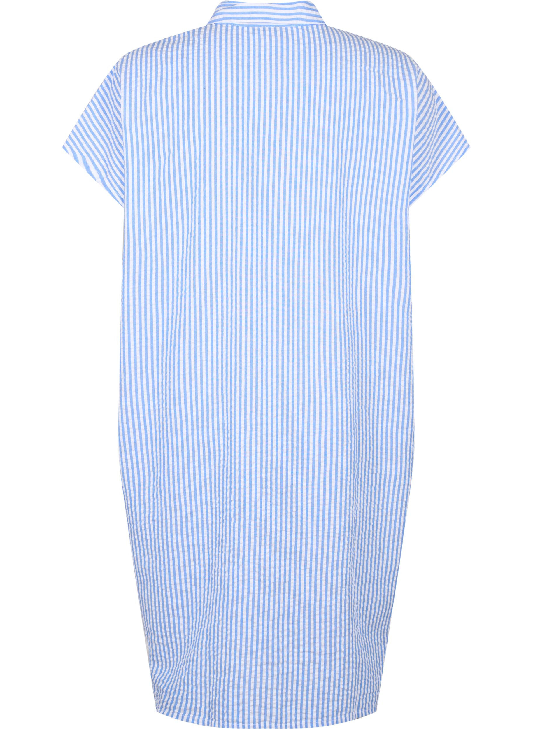 Zizzifashion Long striped cotton shirt, Light Blue Stripe, Packshot image number 1