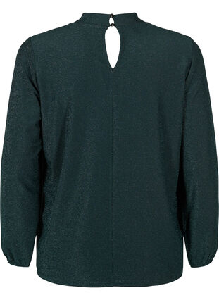 Long-sleeved glitter blouse with round neck and V-detail, Black Scarab, Packshot image number 1
