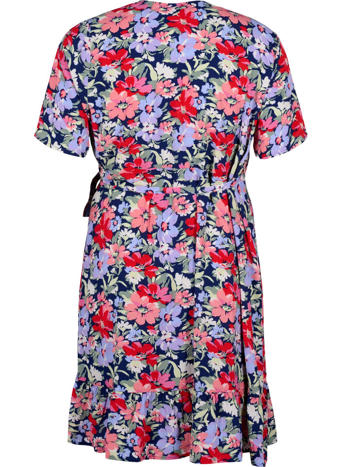 Floral wrap dress with short sleeves, Blue, Packshot image number 1