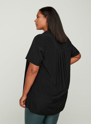 Short-sleeved textured tunic, Black, Model image number 1