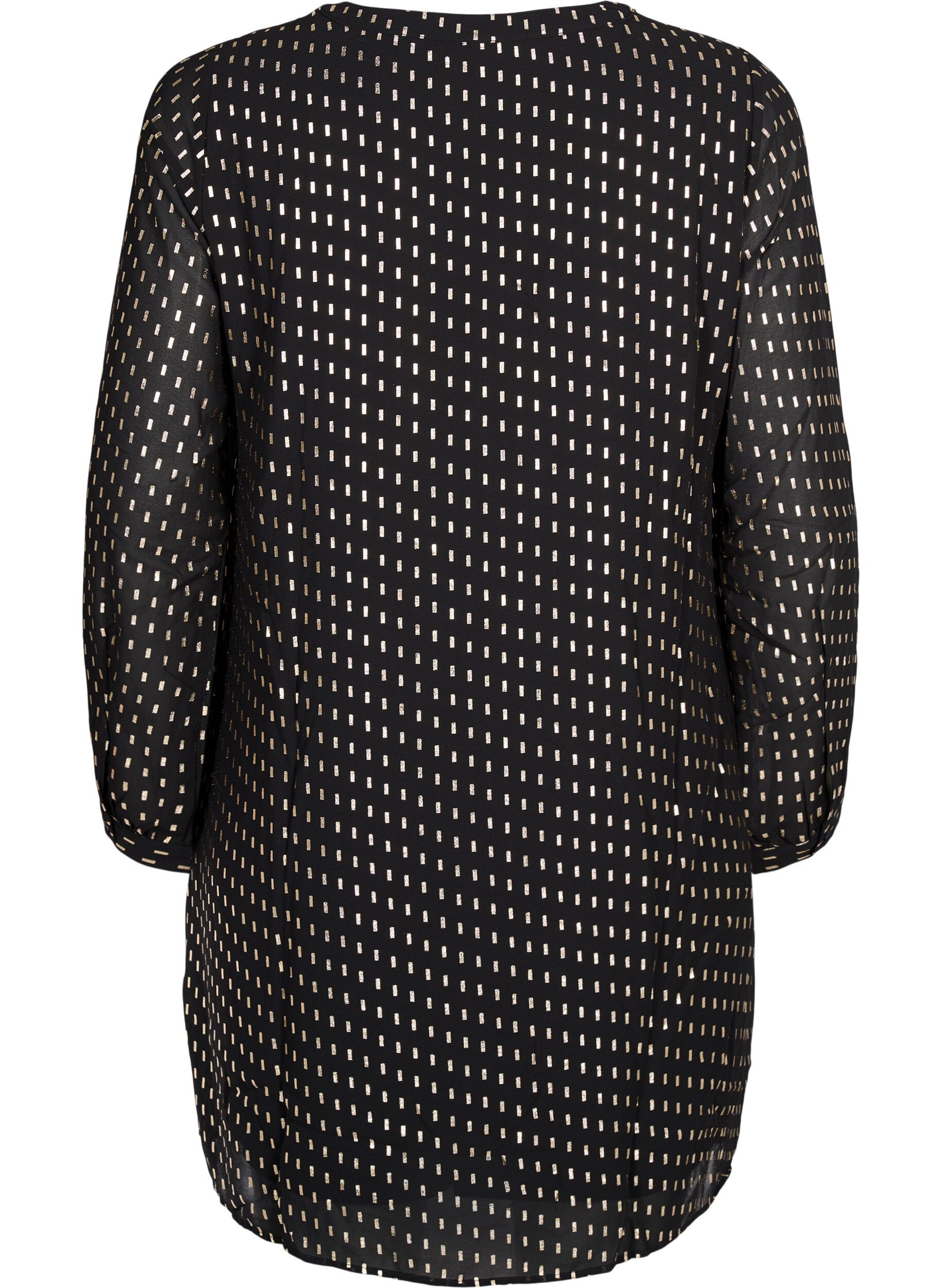 Zizzifashion Long-sleeved dress with foil print, Black w. Gold, Packshot image number 1