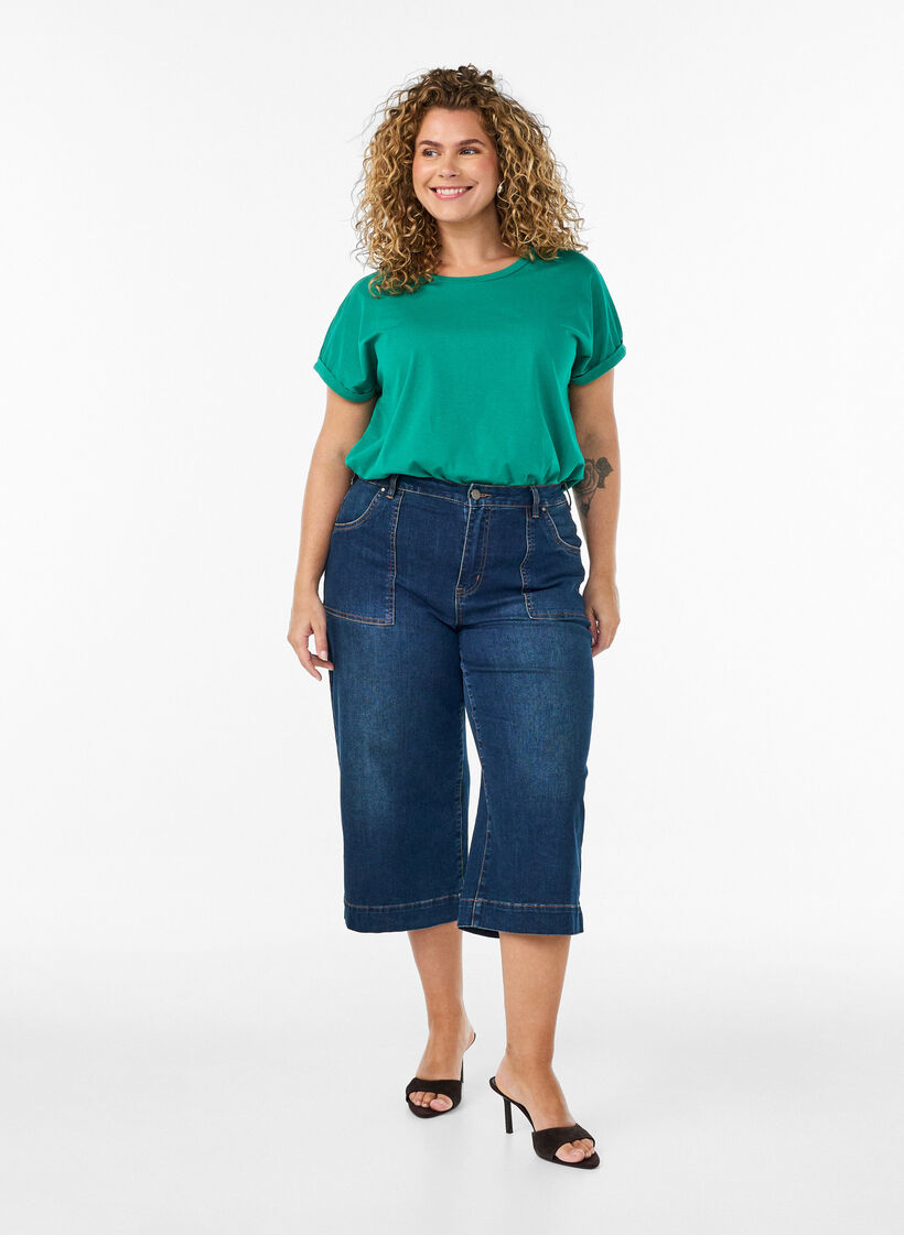 Short-sleeved cotton blend T-shirt, Green, Model image number 1