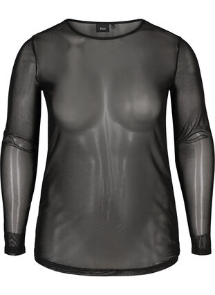 Long-sleeved mesh blouse, Black, Packshot image number 0