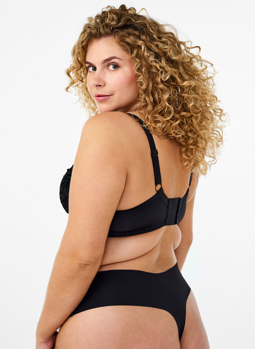 Moulded bra with velvet pattern, Black, Model image number 2