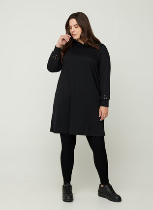 Long sweater dress with studs, Black, Model image number 3