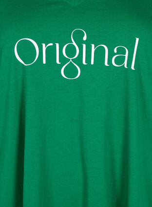 Cotton t-shirt with text print and v-neck, Jolly Green ORI, Packshot image number 2