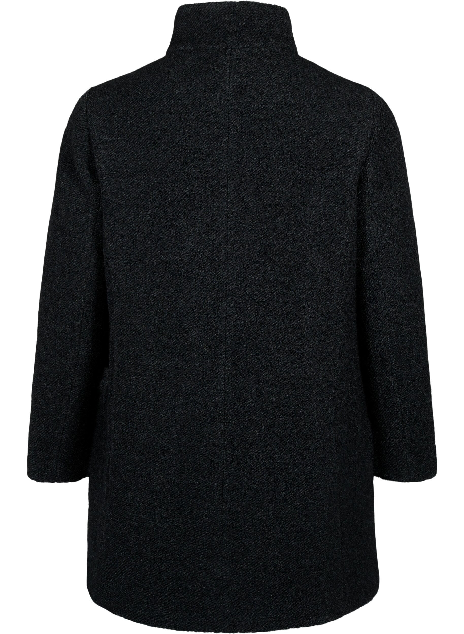 Zizzifashion Melange boucl&eacute; coat with zipper, Black Mel., Packshot image number 1