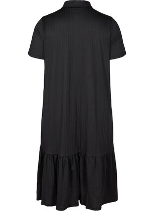 Short-sleeved midi dress with buttons, Black, Packshot image number 1
