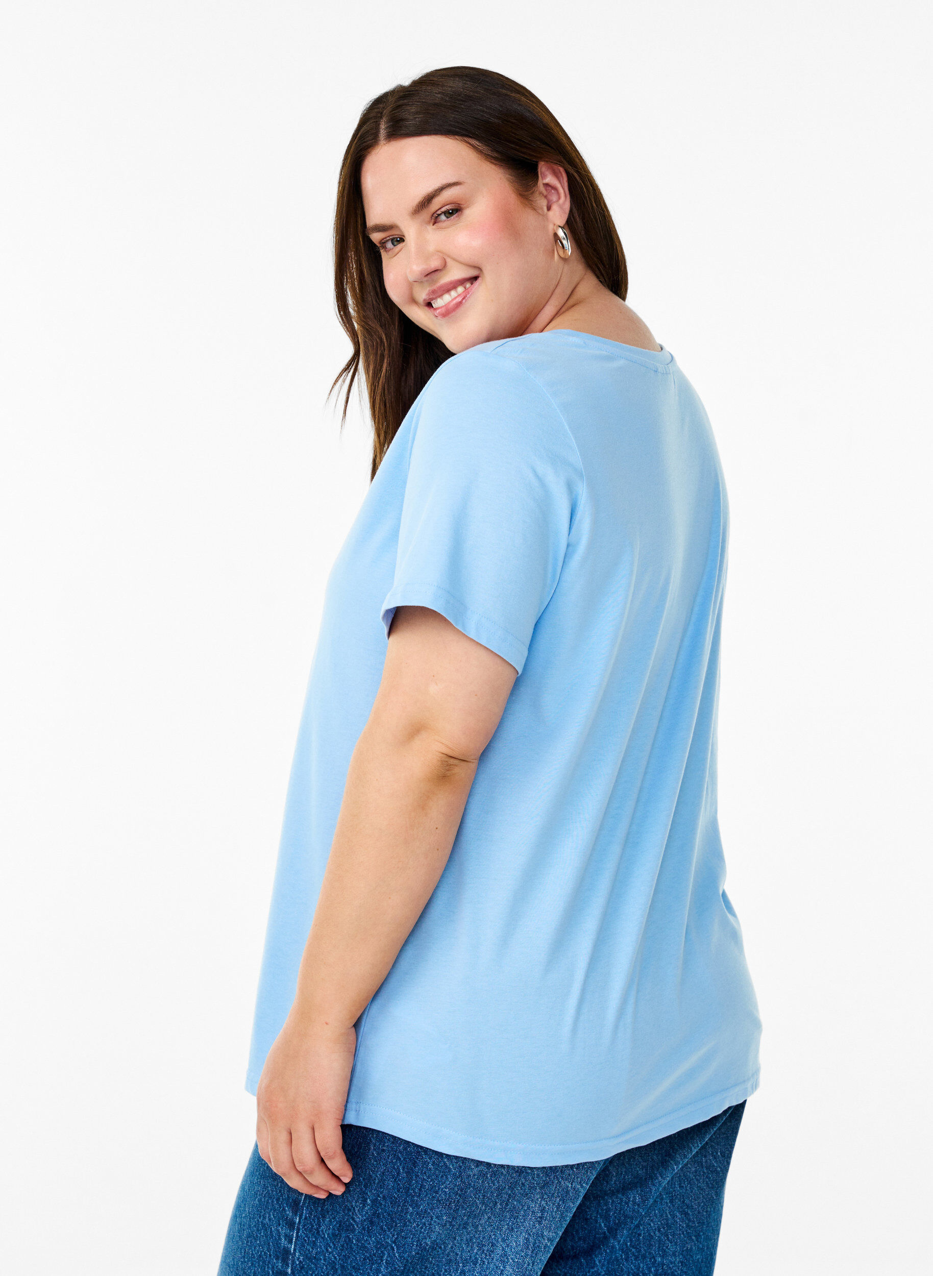Zizzifashion Short-sleeved t-shirt with v-neck, Light Blue, Model image number 2
