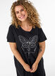 Midi nightgown in organic cotton, Black, Model image number 2