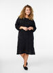 Knitted dress with openwork pattern and 3/4 sleeves, Black, Model image number 0