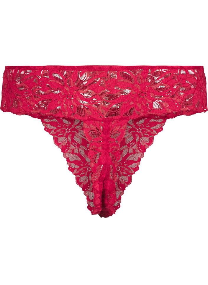 Crotchless lace thong, Red, Packshot image number 1