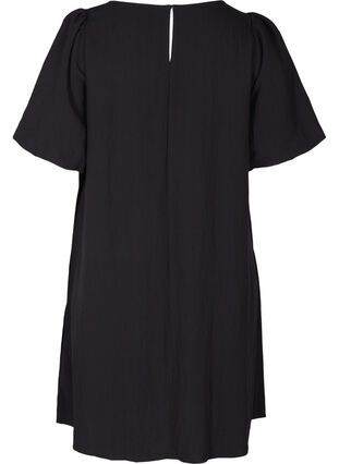 Short-sleeved viscose dress with A-line cut, Black, Packshot image number 1