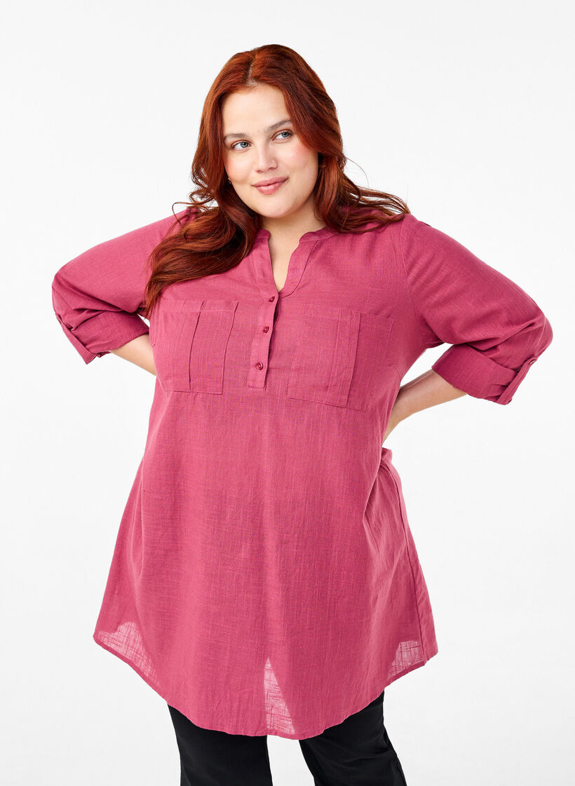 Cotton tunic with 3/4 sleeves, Malaga, Model image number 0