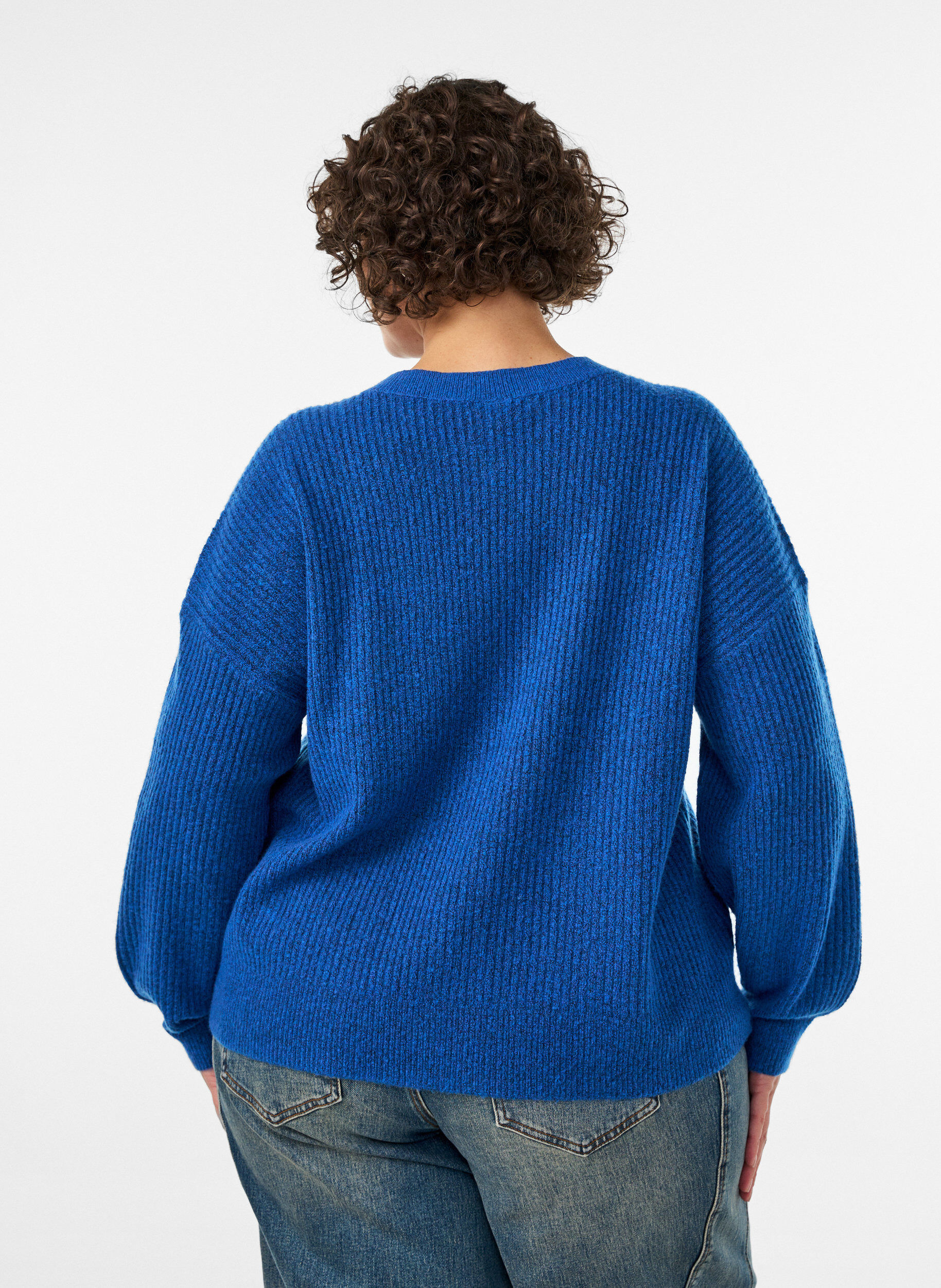 ZizzifashionRib knit cardigan with buttons, Blue, Model image number 2