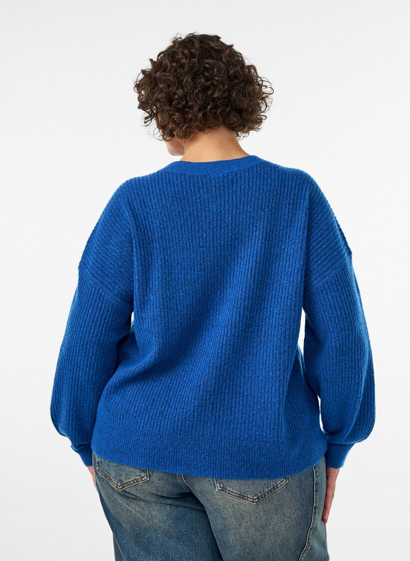 Rib knit cardigan with buttons, Blue, Model image number 2