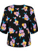 Floral blouse with round neck and zip, Black, Packshot image number 1