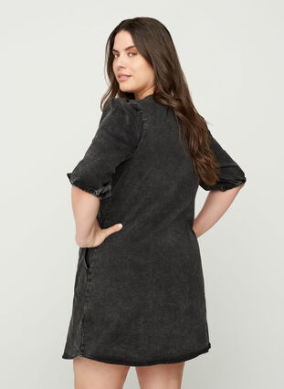 Short-sleeved denim dress with a zip, Grey Denim ASS, Model image number 1
