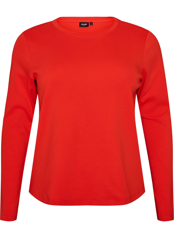 Long-sleeved basic T-shirt with a round neck, Red, Packshot image number 0