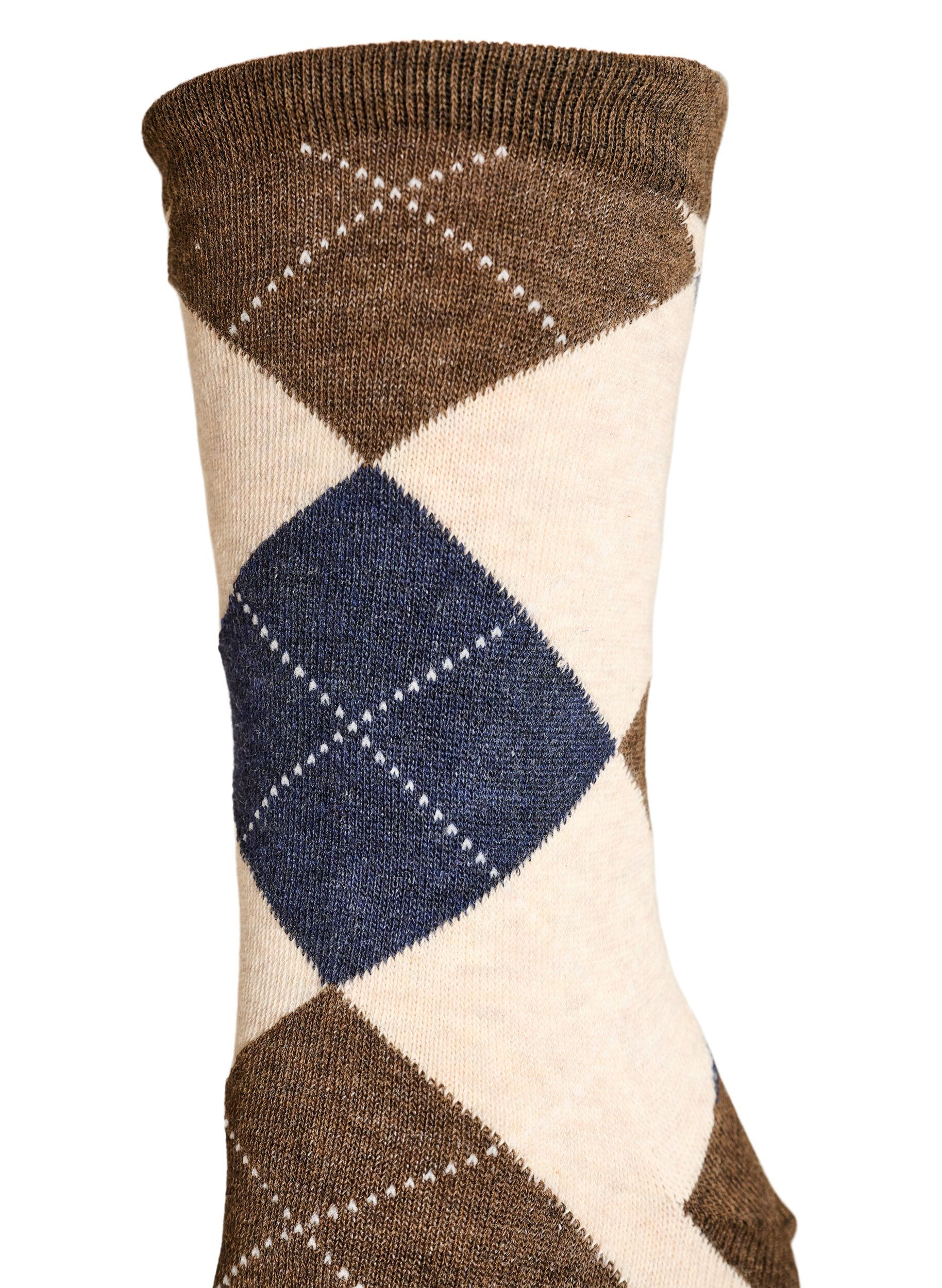 Zizzifashion2-pack of harlequin pattern socks, Brown, Packshot image number 2