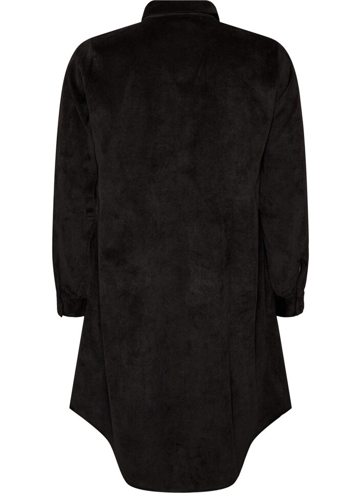 Corduroy shirt dress with collar and button fastening, Black, Packshot image number 1