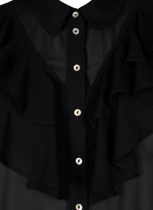 Short sleeve shirt blouse with ruffles, Black, Packshot image number 2