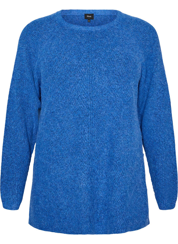 Knitted jumper with a diagonal pattern and raglan sleeves, Blue, Packshot image number 0