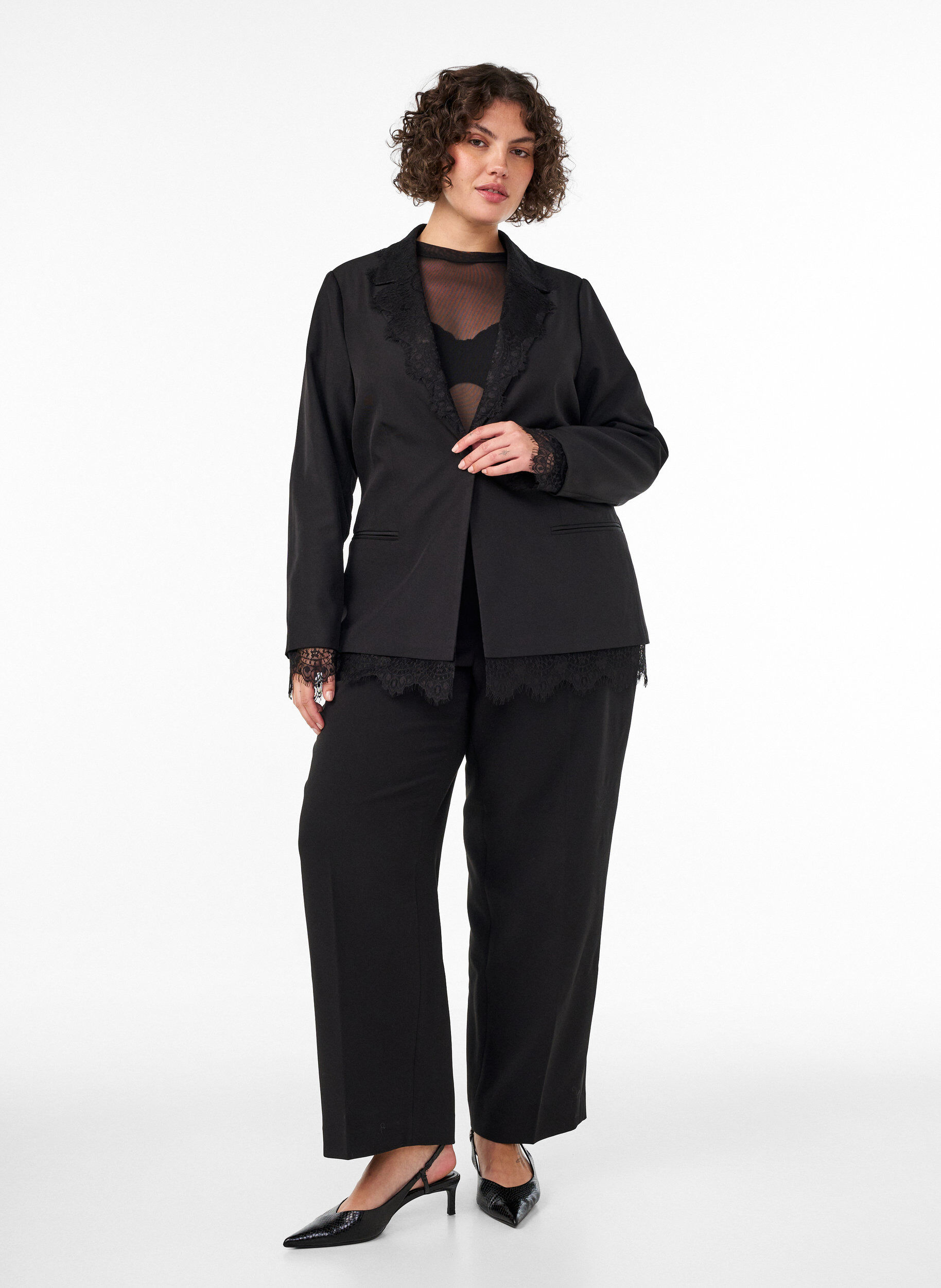 ZizzifashionBlazer with lace trim, Black, Model image number 1