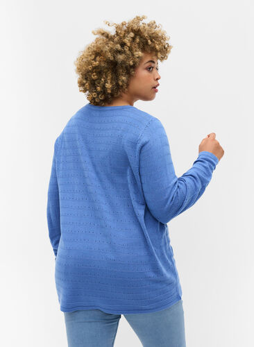 Knitted blouse with textured pattern and round neck, Ultramarine, Model image number 1