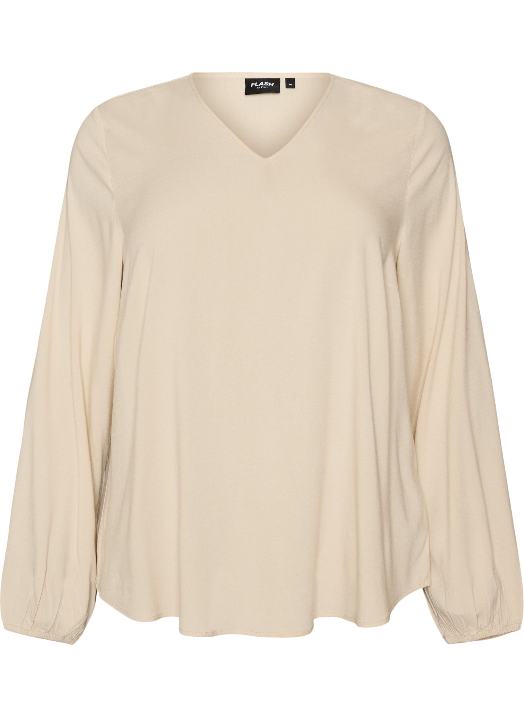 Viscose blouse with V-neck and rounded hem