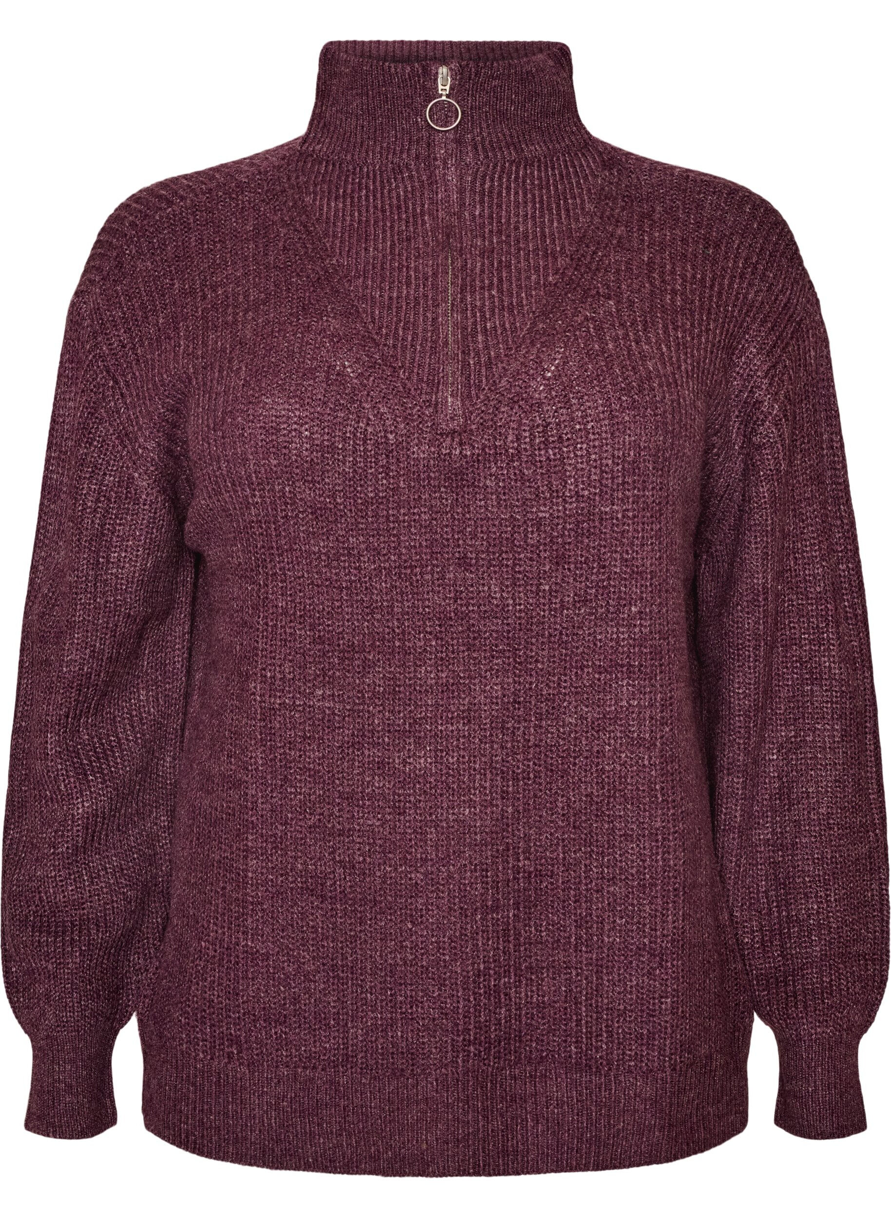 ZizzifashionKnitted sweater with high neck and zipper, Purple, Packshot image number 0