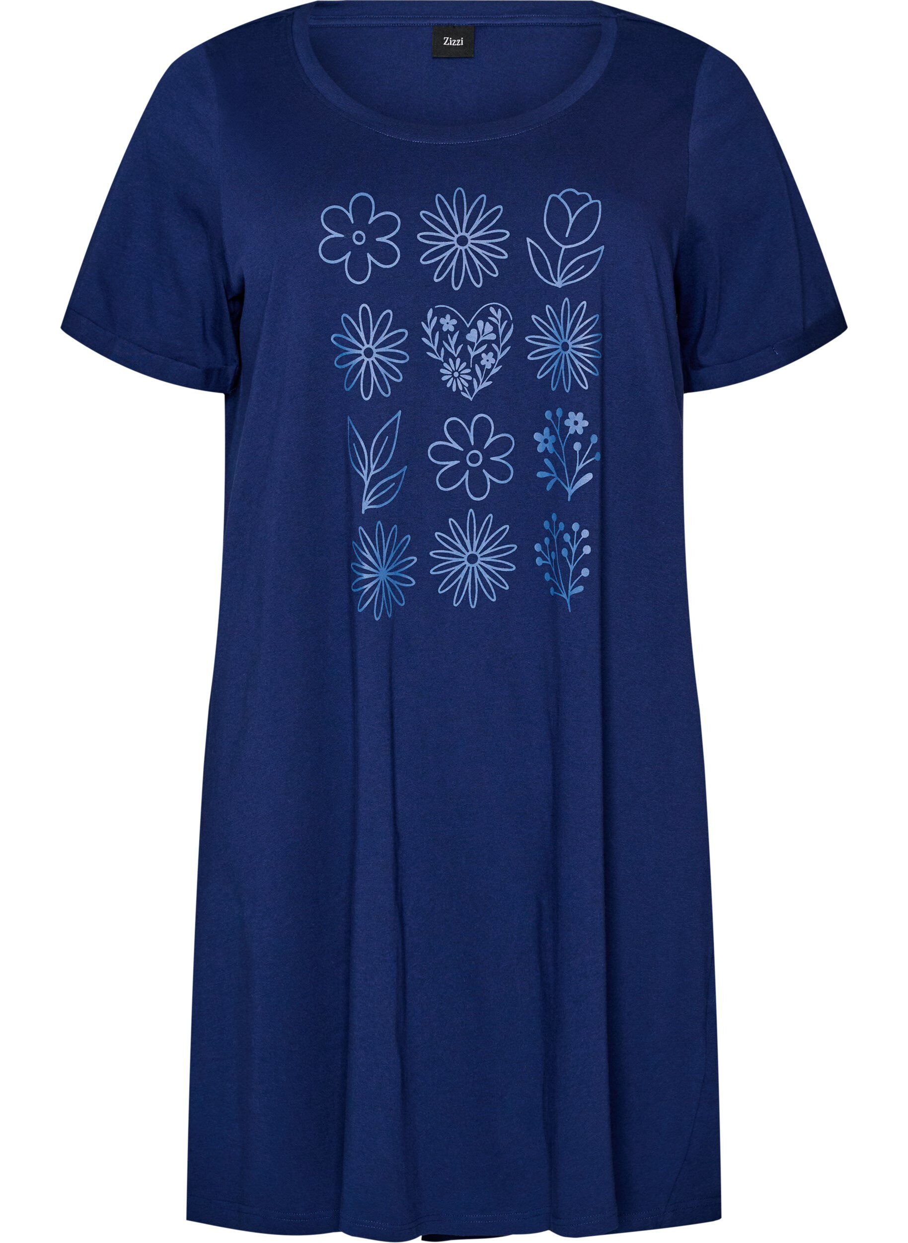 ZizzifashionShort-sleeved nightgown in organic cotton, Blue, Packshot image number 0