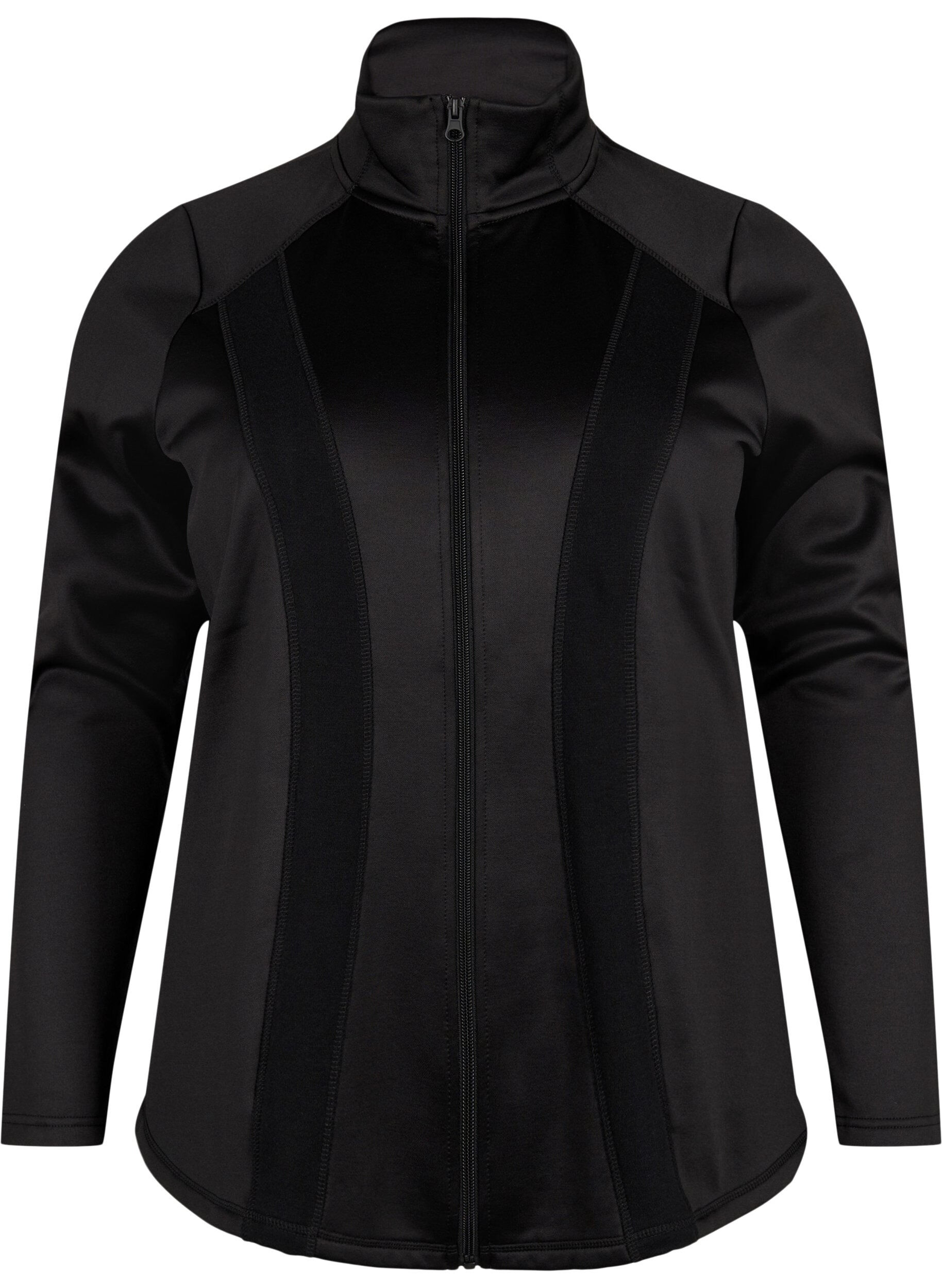 Zizzifashion Sports cardigan with zipper and high neck, Black, Packshot image number 0
