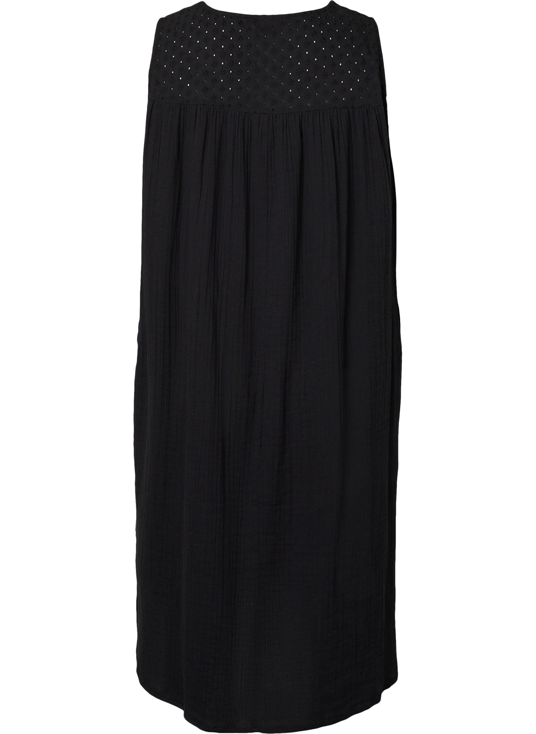 Zizzifashion Sleeveless midi dress in cotton, Black, Packshot image number 1