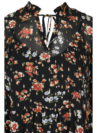 Floral print tunic with 3/4 sleeves, Black Ditsy Flower, Packshot image number 2