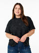 Blouse with 3D flowers and short sleeves, Black, Model image number 0