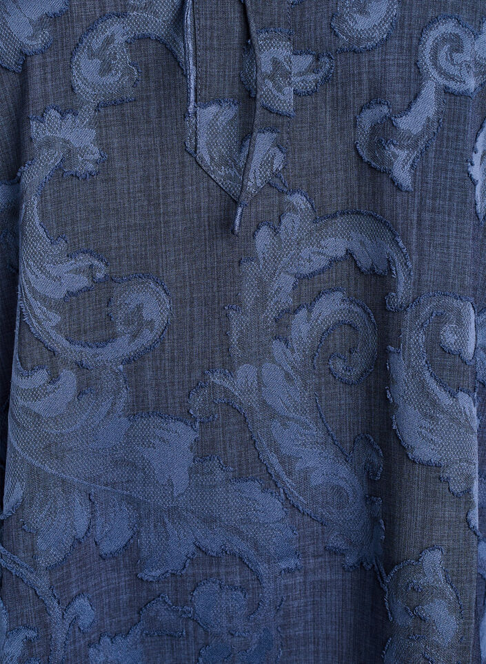 Blouse with a textured woven pattern and V-neck, Blue, Packshot image number 2