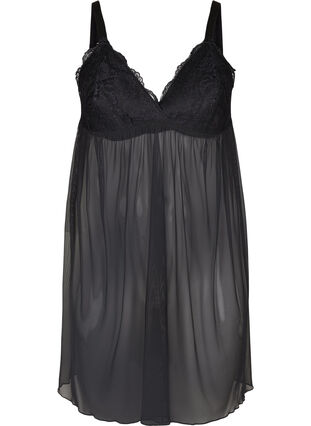 Nightdress with lace top, Black, Packshot image number 0