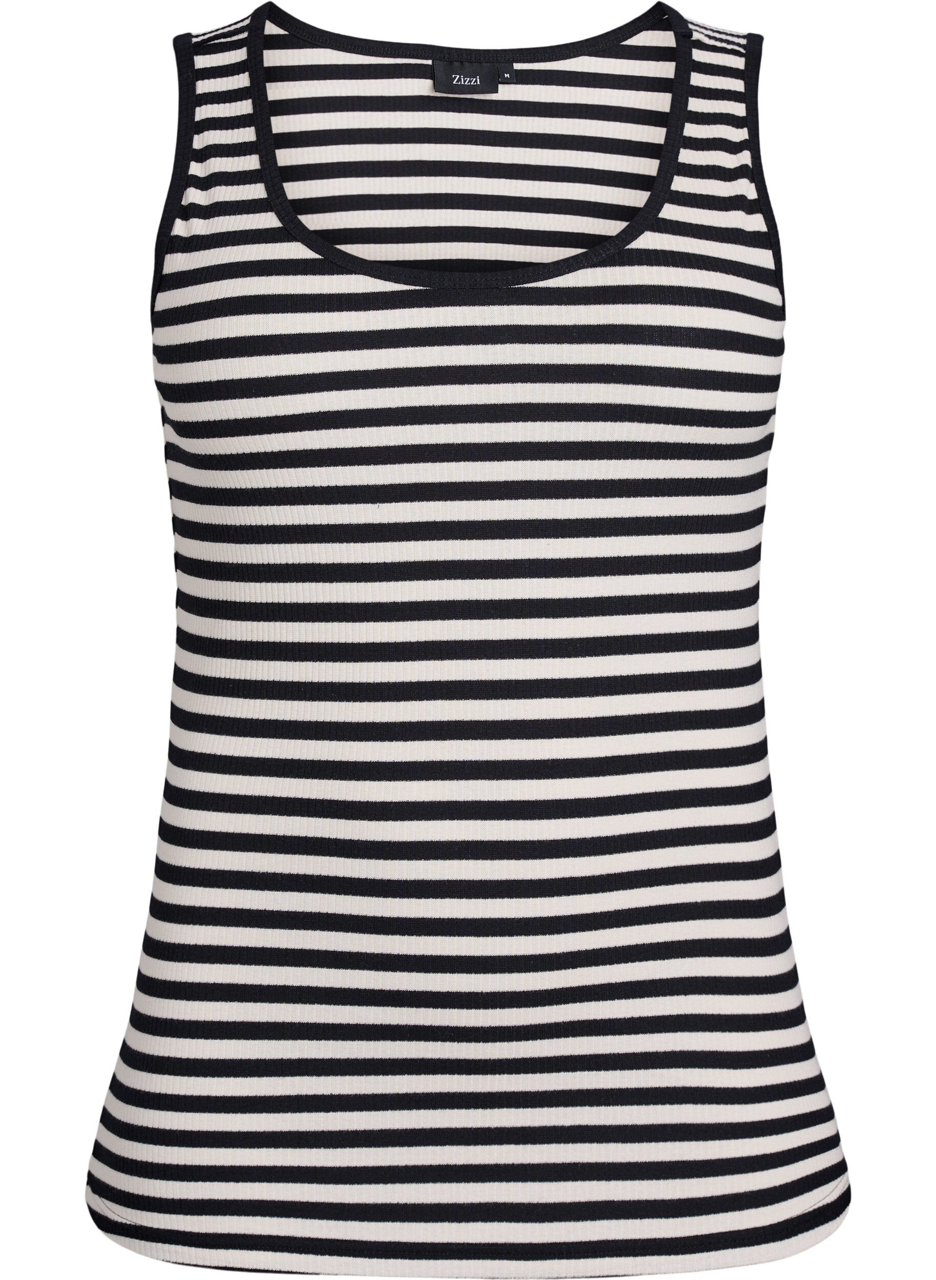 Zizzifashion Striped tank top with a rib structure, Black, Packshot image number 0