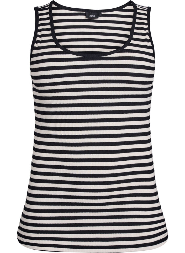Striped tank top with a rib structure, Black, Packshot image number 0