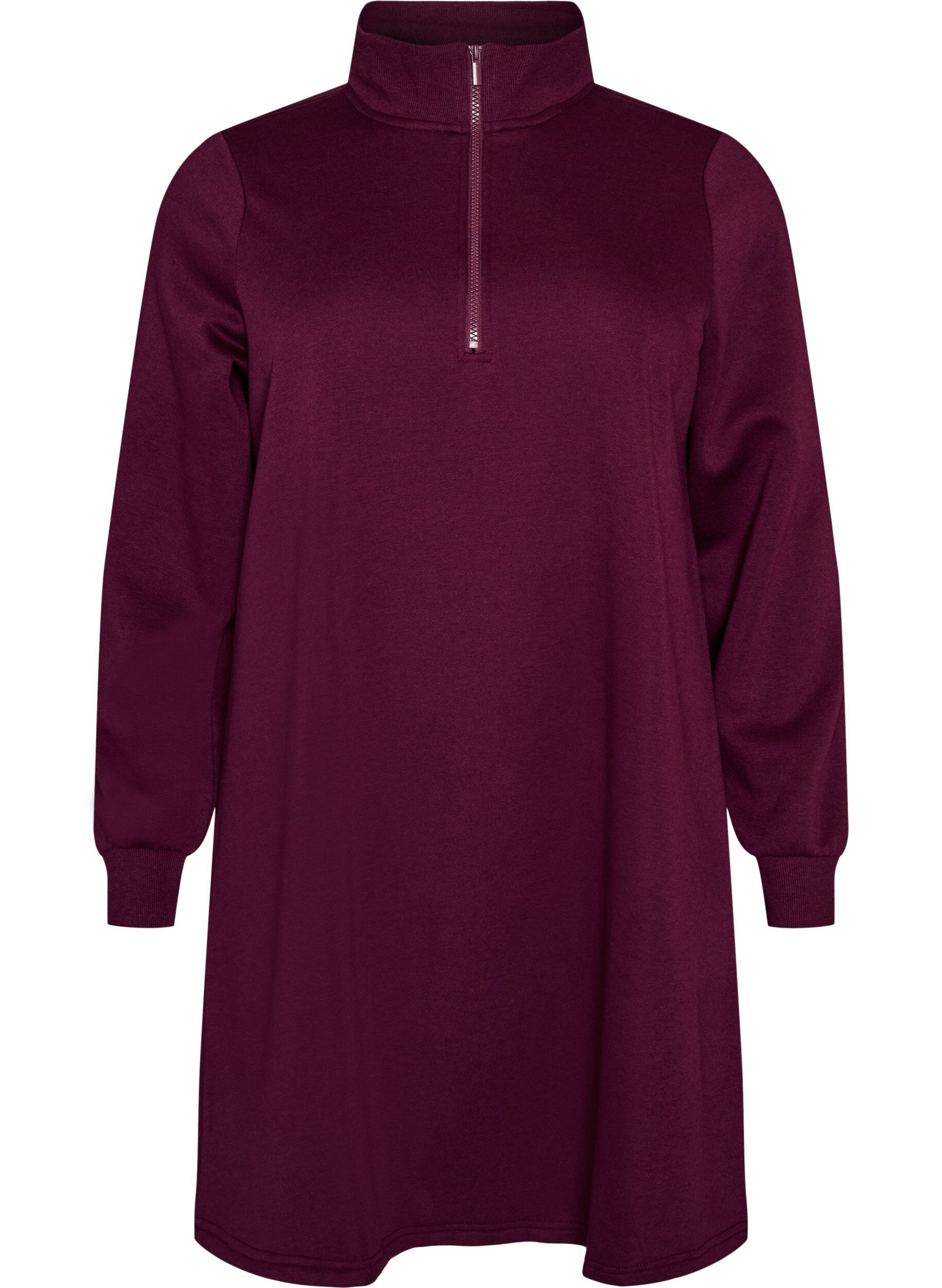 Sweatshirt dress with a high ribbed collar and zip