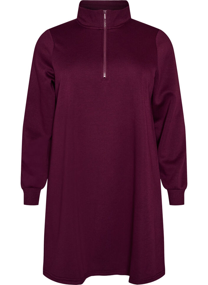 Sweatshirt dress with a high ribbed collar and zip, Purple, Packshot image number 0