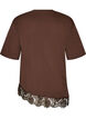 T-shirt with asymmetric lace hem, Brown, Packshot image number 1
